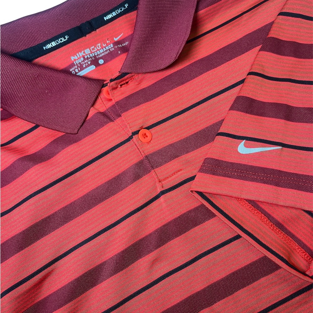 Nike Golf Dri Fit Men's L Burgandy Black Striped Polo Shirt
